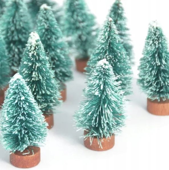 Choinki zielone mini zestaw choinek na pniu 3szt 6cm 9cm 12cm