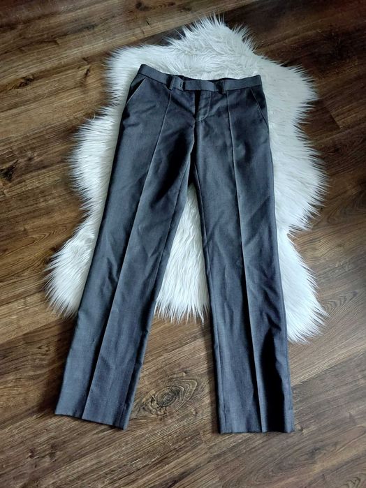 Szare spodnie garniturowe meskie kant m l regular prosta nogawka wełna