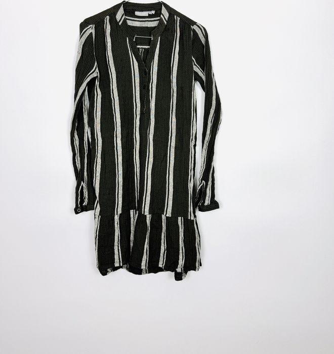 Ciemnozielona sukienka w pionowe paski XS 34 Fransa