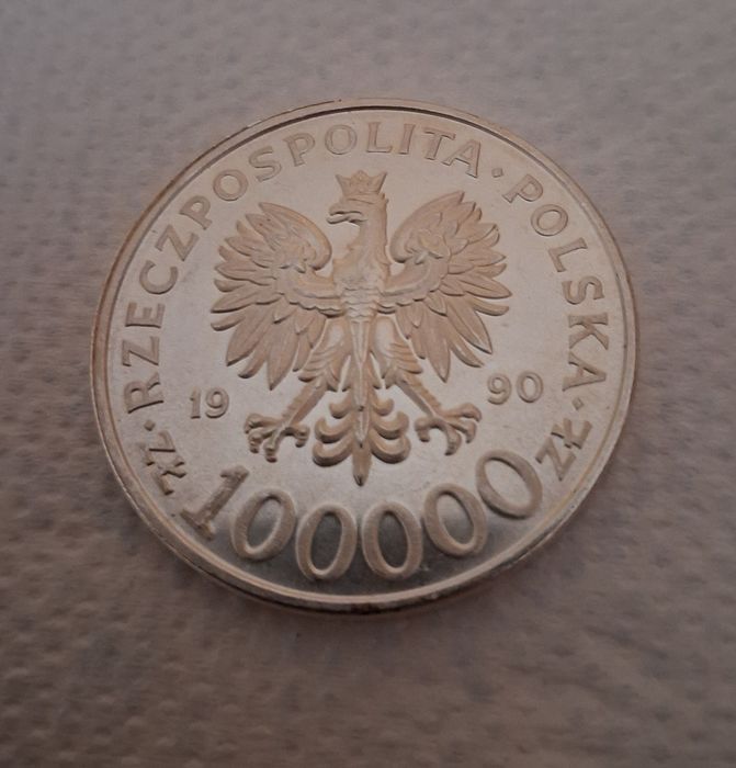Srebrna moneta solidarność 1990