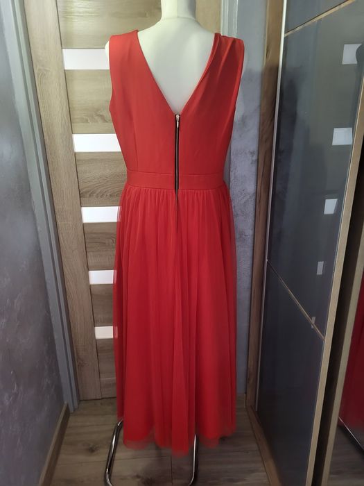 Długa czerwona sukienka 46 tiul wesele bal