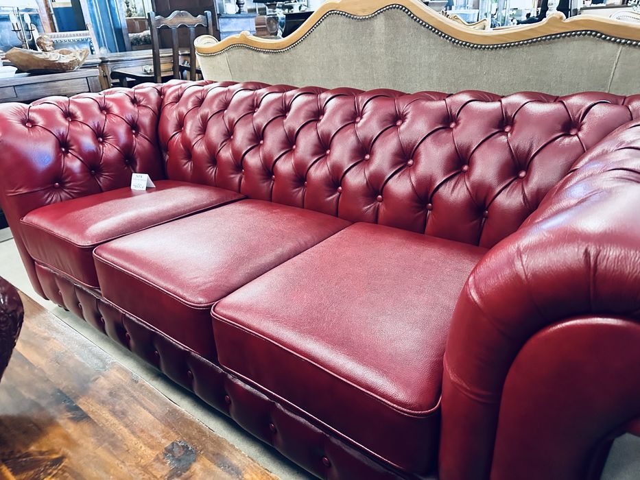JAK NOWA !! 3 osobowa sofa chesterfield - SKÓRA NATURALNA wiśnia :)