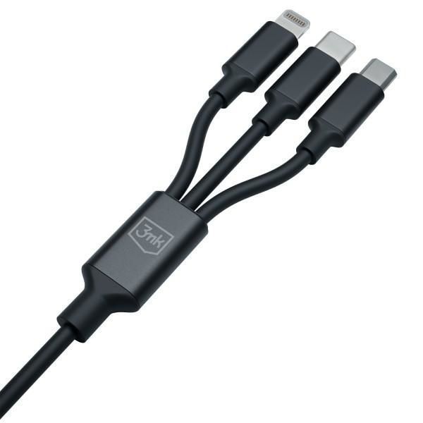 Kabel 3W1 3Mk Hyper USB-A/USB-C - Czarny 1.5M