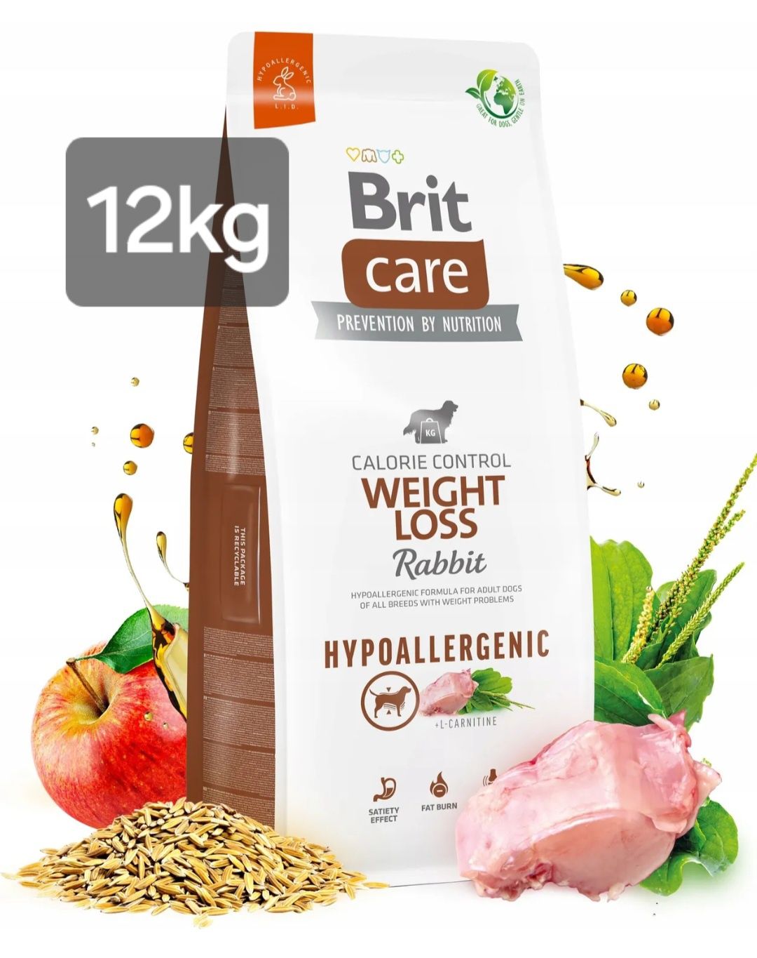 Brit Care 12kg + Gratis, Weight Loss Hypoallergenic Królik Nadwaga Psy