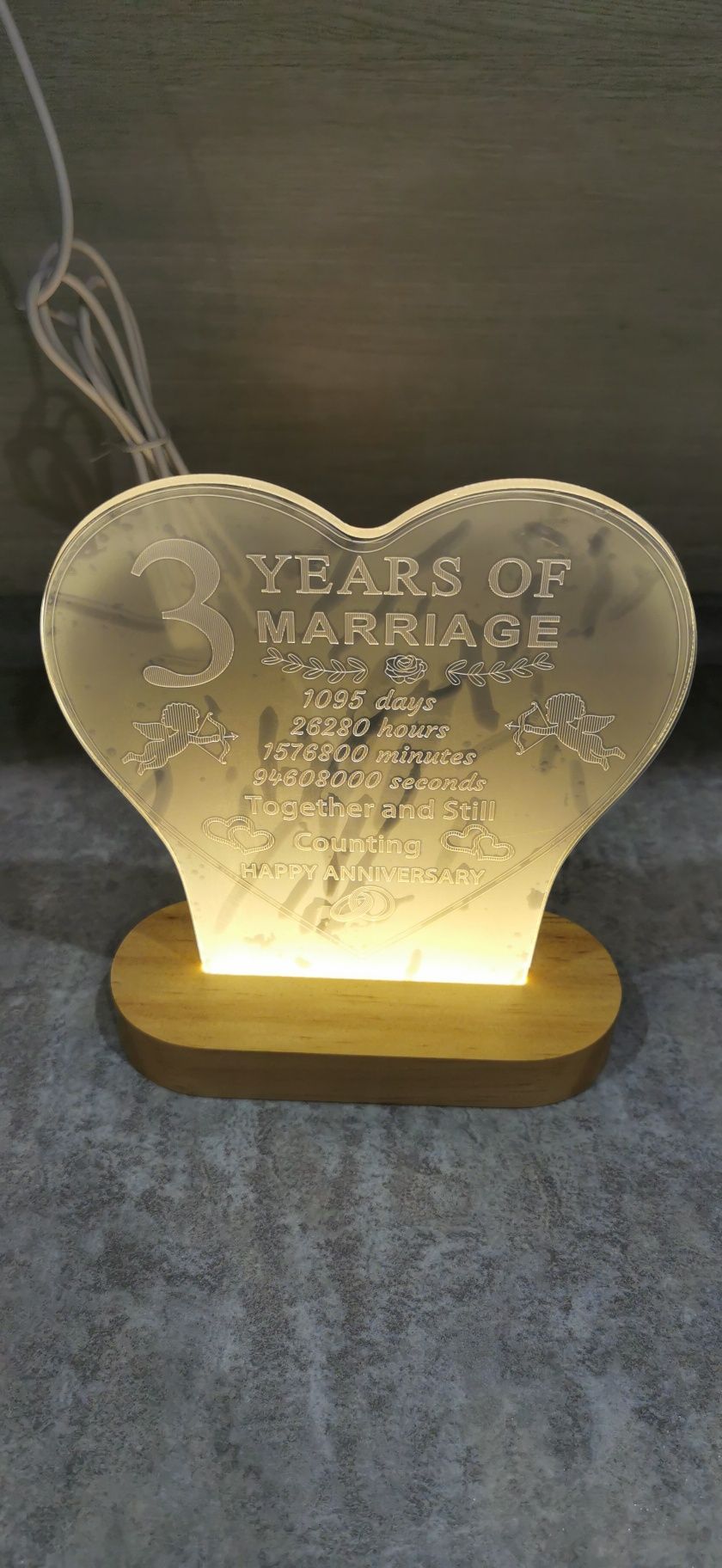 Prezent 3lata małżeństwa 3D Lampa