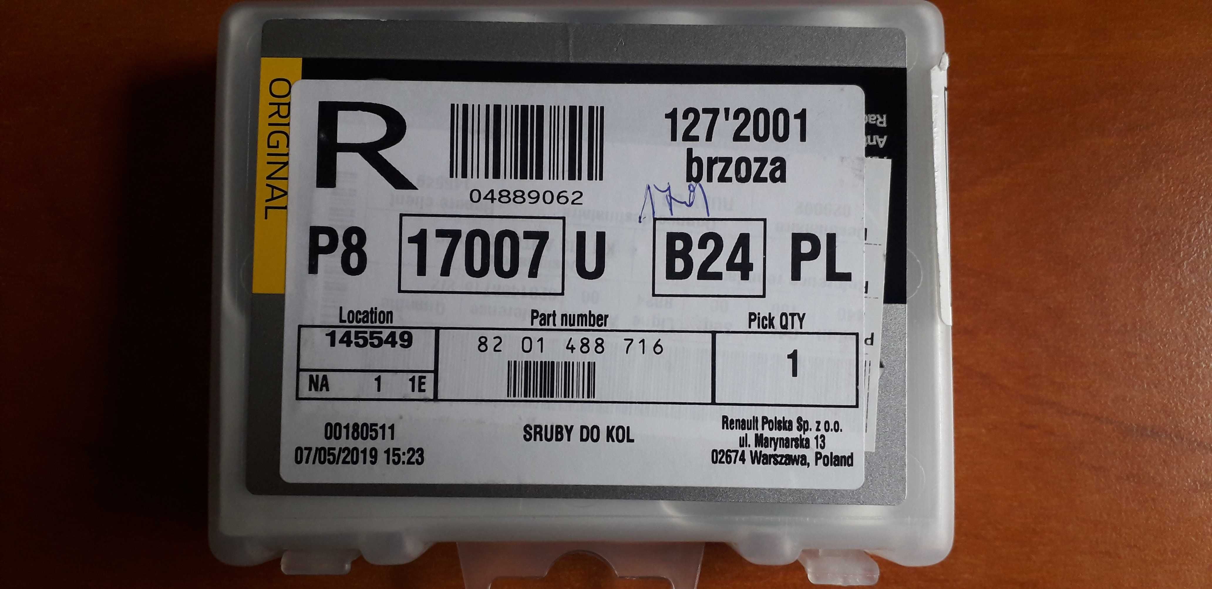 Śruby zabezpieczające antykradzieżowe Renault oryginalne, M 14