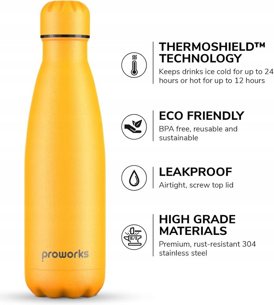 Termos, butelka ze stali nierdzewnej Proworks 1000 ml 1L żółty