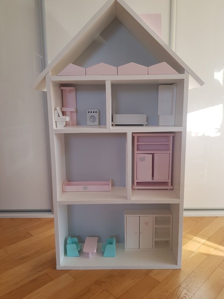 Drewniany duży domek dla Barbie, Lol Surprise z mebelkam 122x60x20i