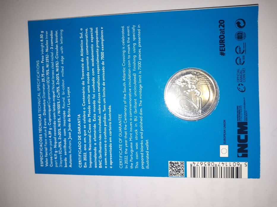 Moeda comemorativa 2 euros .