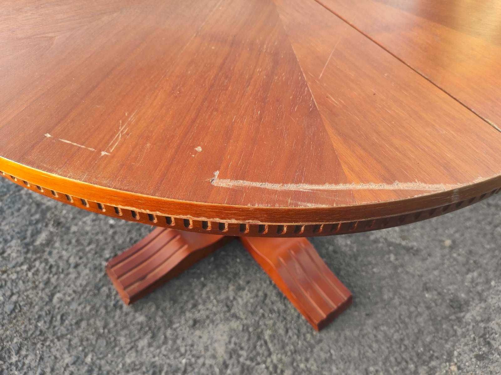 Stół drewniany, okrągły stan dobry + bardzo ładne drewno rozkładany