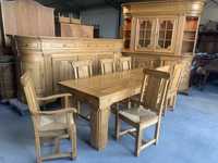 Unikatowy ekskluzywny zestaw komoda witryna stół 8 krzeseł Drewno