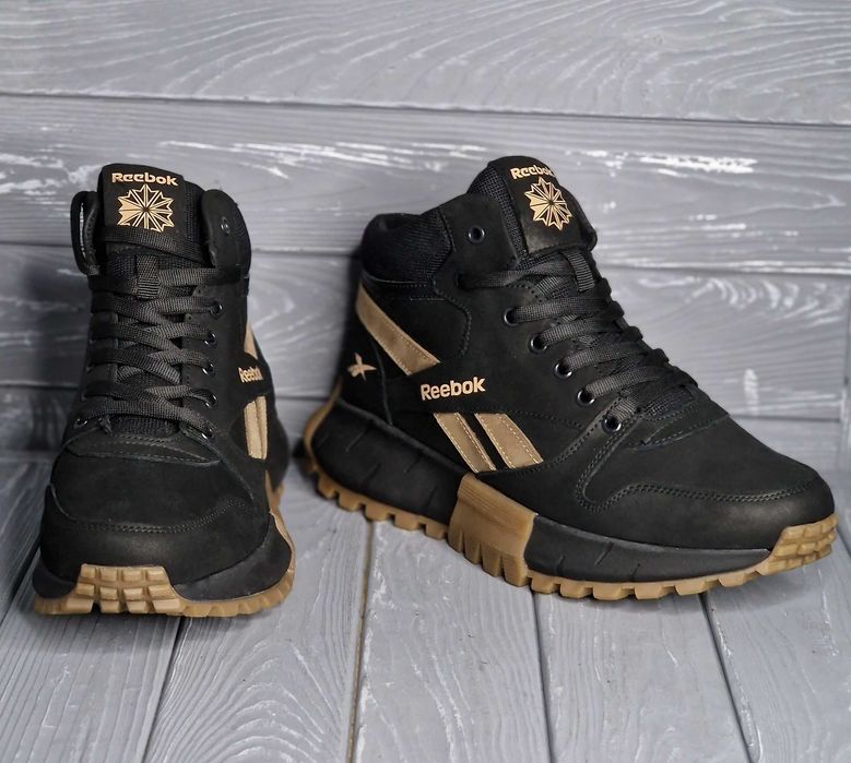 Мужские кожаные зимние черные спортивные ботинки / кроссовки на меху!