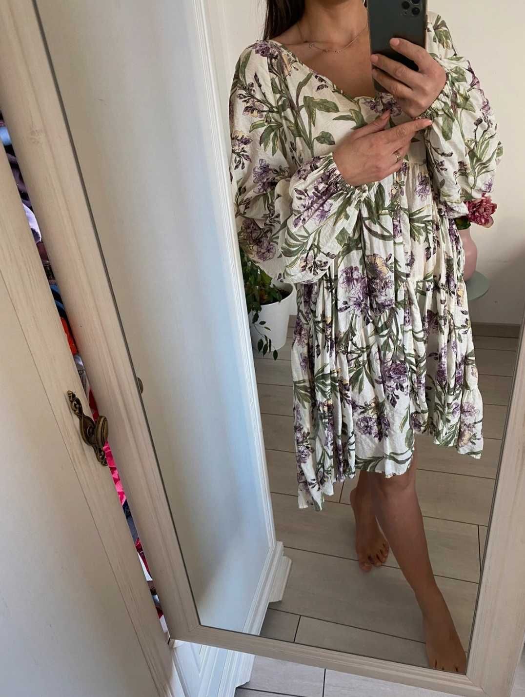 H&M kolorowa sukienka tunika koszula bluzka oversize kwiaty XXL