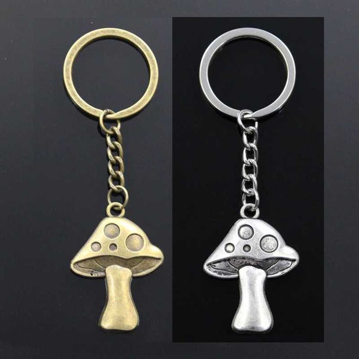 Брелок металлический бронзовый и серебряный "Гриб/грибы Мухомор"