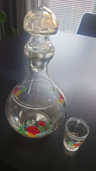 Karafka szklana kieliszek komplet szklany ręcznie malowany secesja