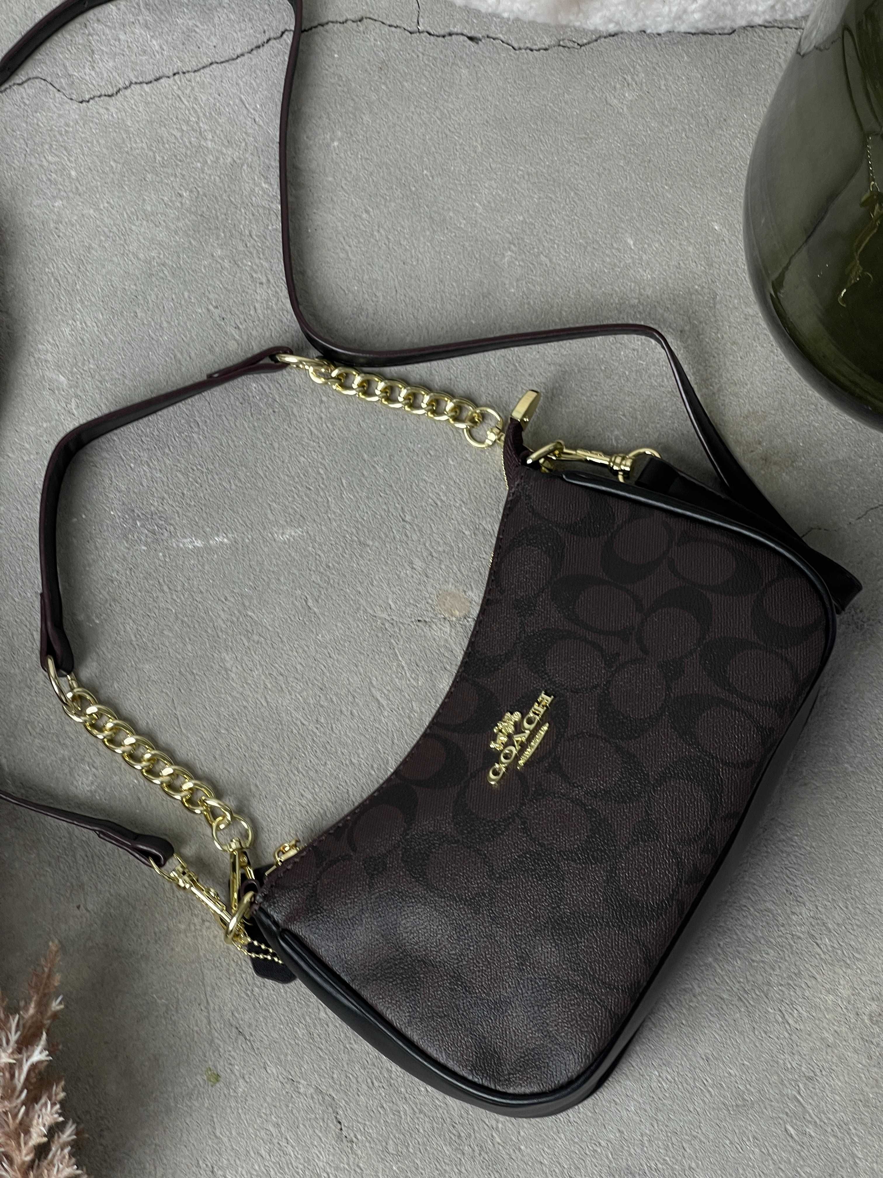 Сумка Coach через плече багет Bolso de hombro Teri коричнева, молочна