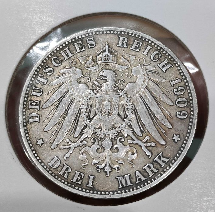 3 marki 1909-A Wilhelm II, Prusy, Cesarstwo Niemieckie, Niemcy
