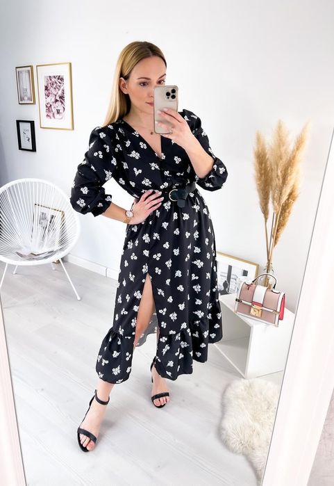 Sukienka Sara kwiaty czarna nowa print