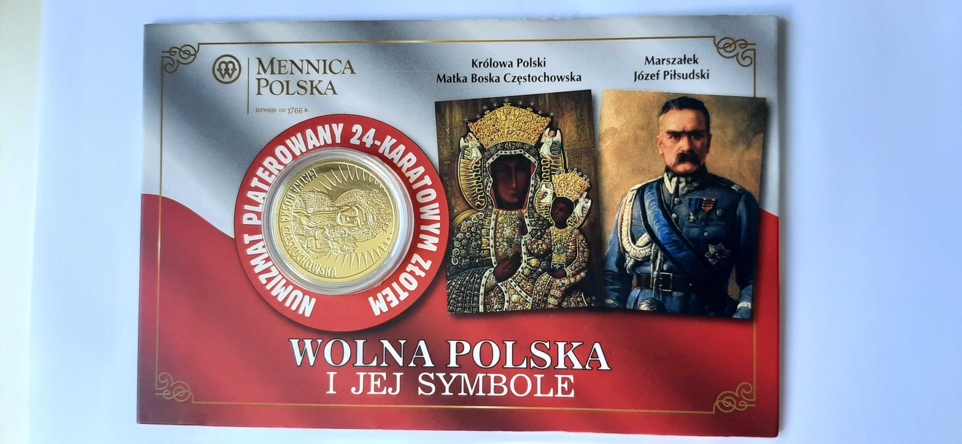 Marszałek Józef Piłsudski moneta platerowana 24 karatowym złotem