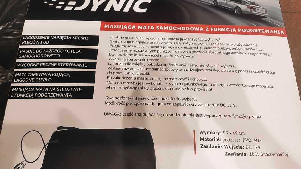 Masująca mata samochodowa z funkcją grzania, nowa