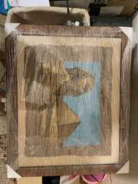 Papirus w drewnianej ramie, sfinks z piramidą