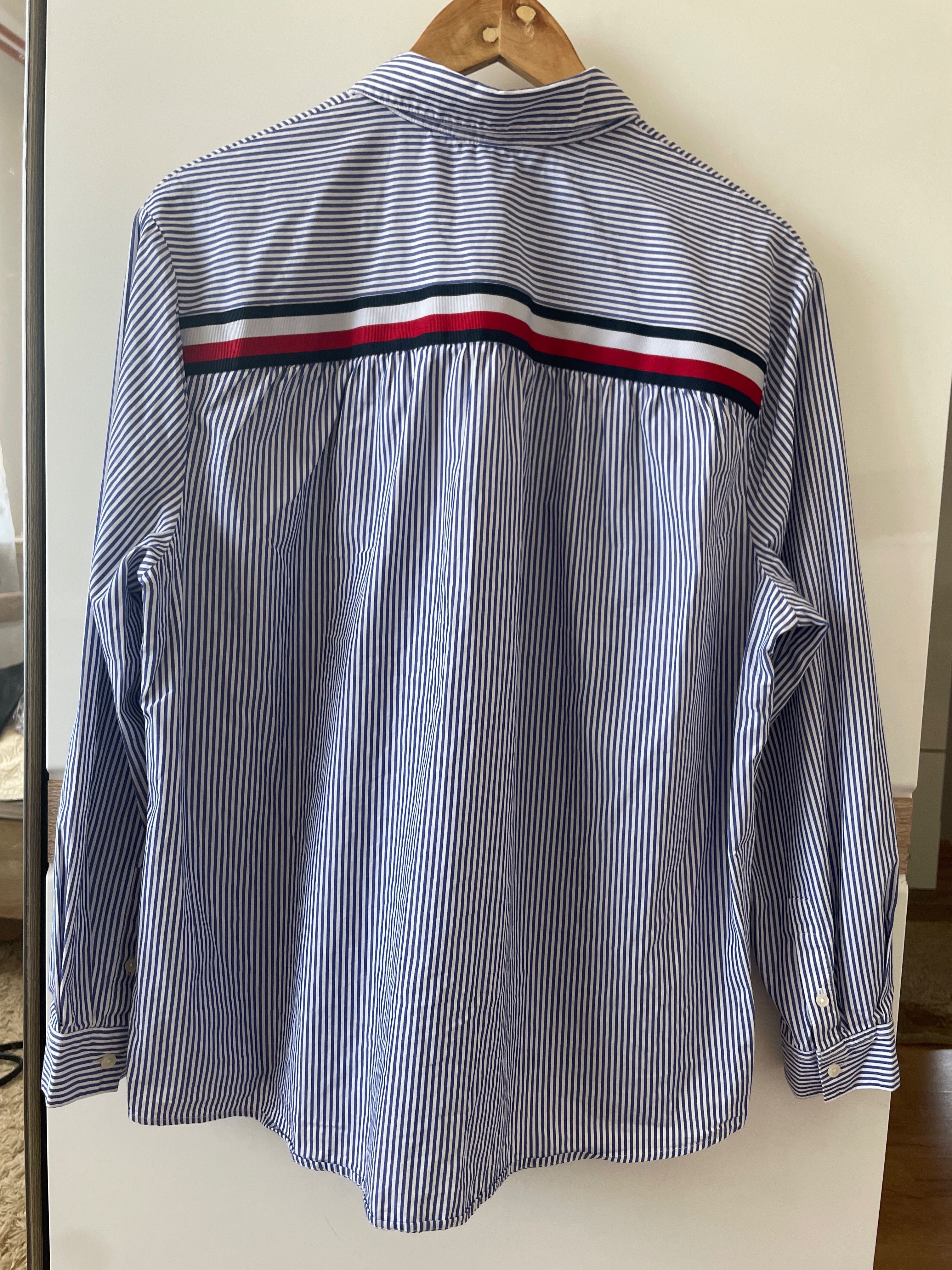 Koszula tommy hilfiger r 42 xl biała w niebieskie paski