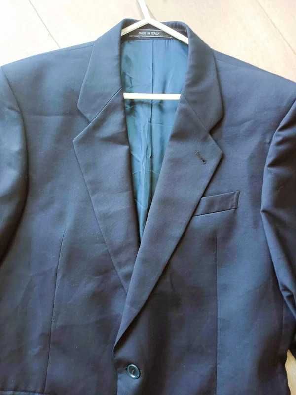Włoska, elegancka, granatowa marynarka wełna L XL