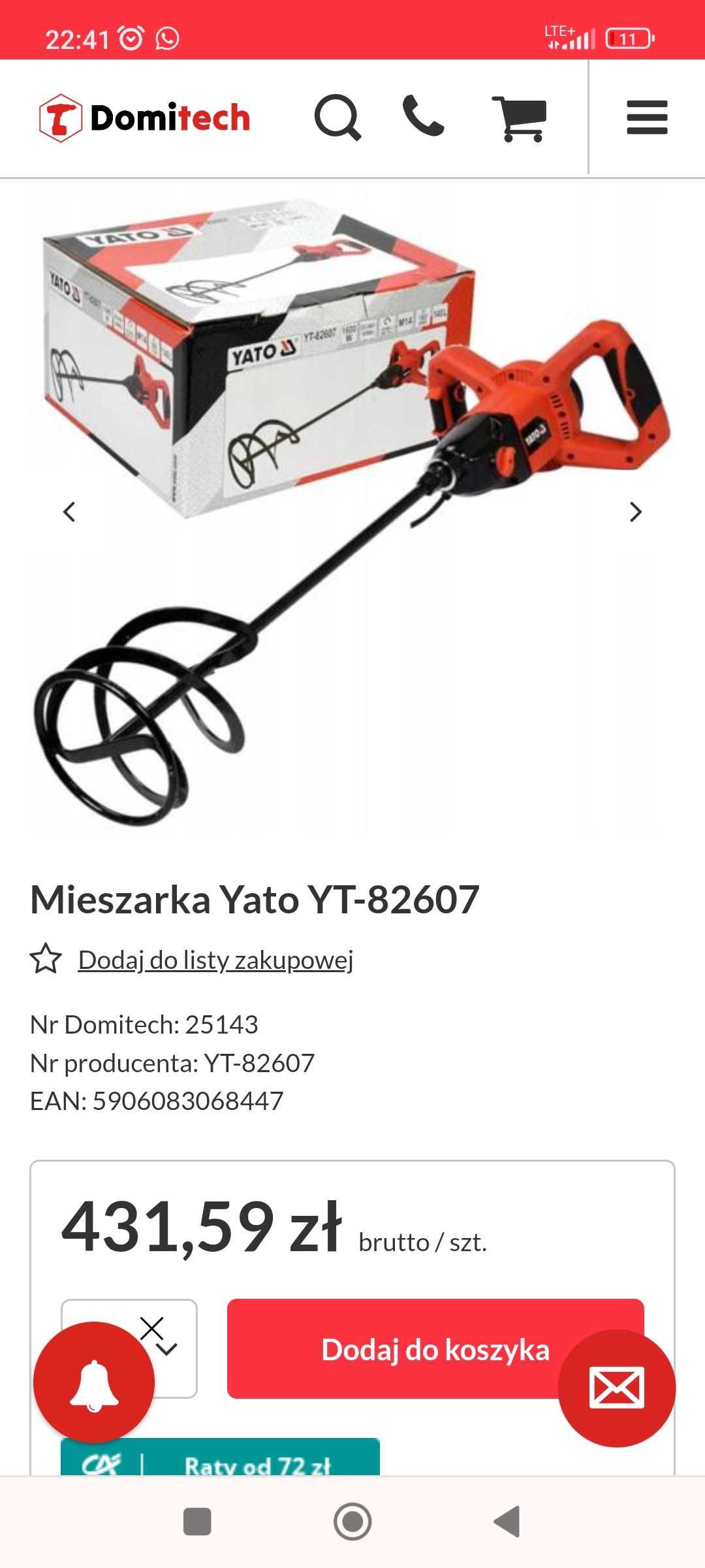 Duże profesjonalne mieszadło YATO 1600W