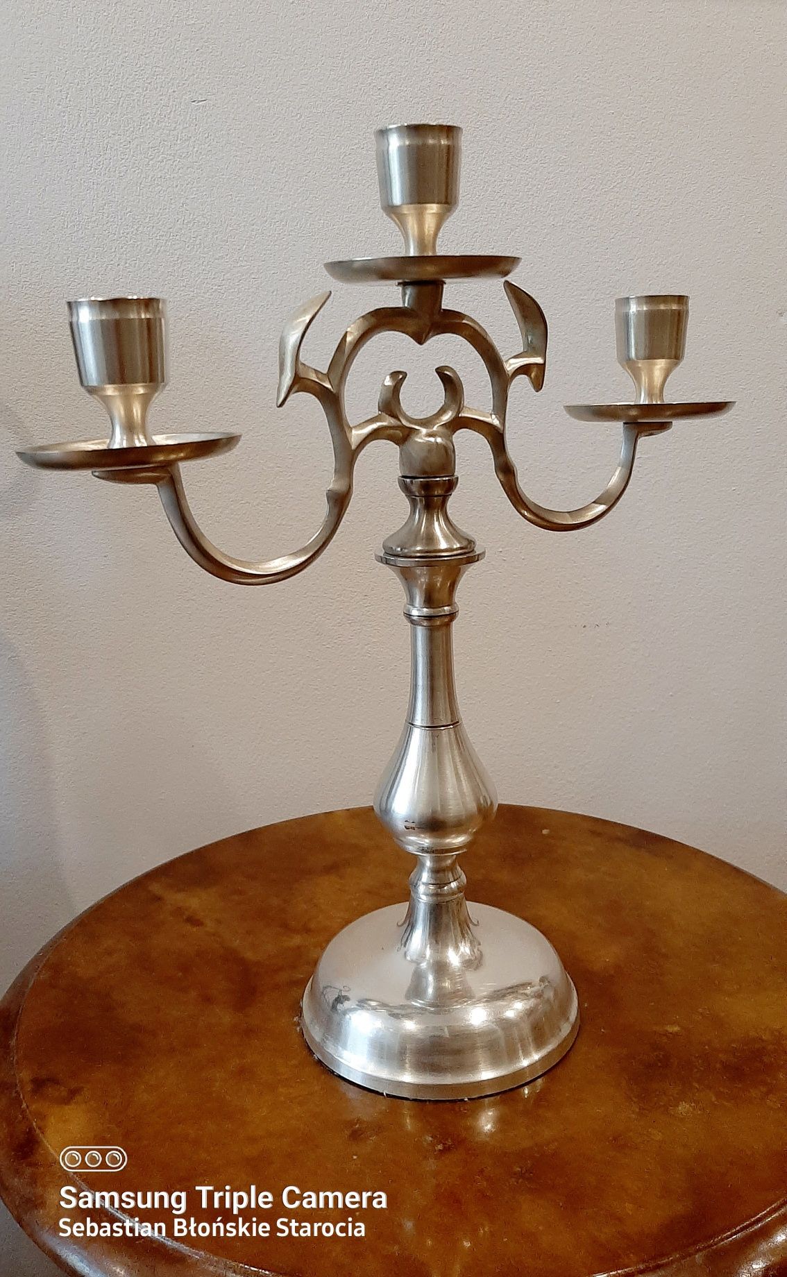 Galanteria stołowa plater świecznik dwuramienny duży na 3 świece