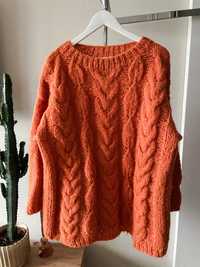 Pomarańczowy wełniany gruby sweter długi sukienka