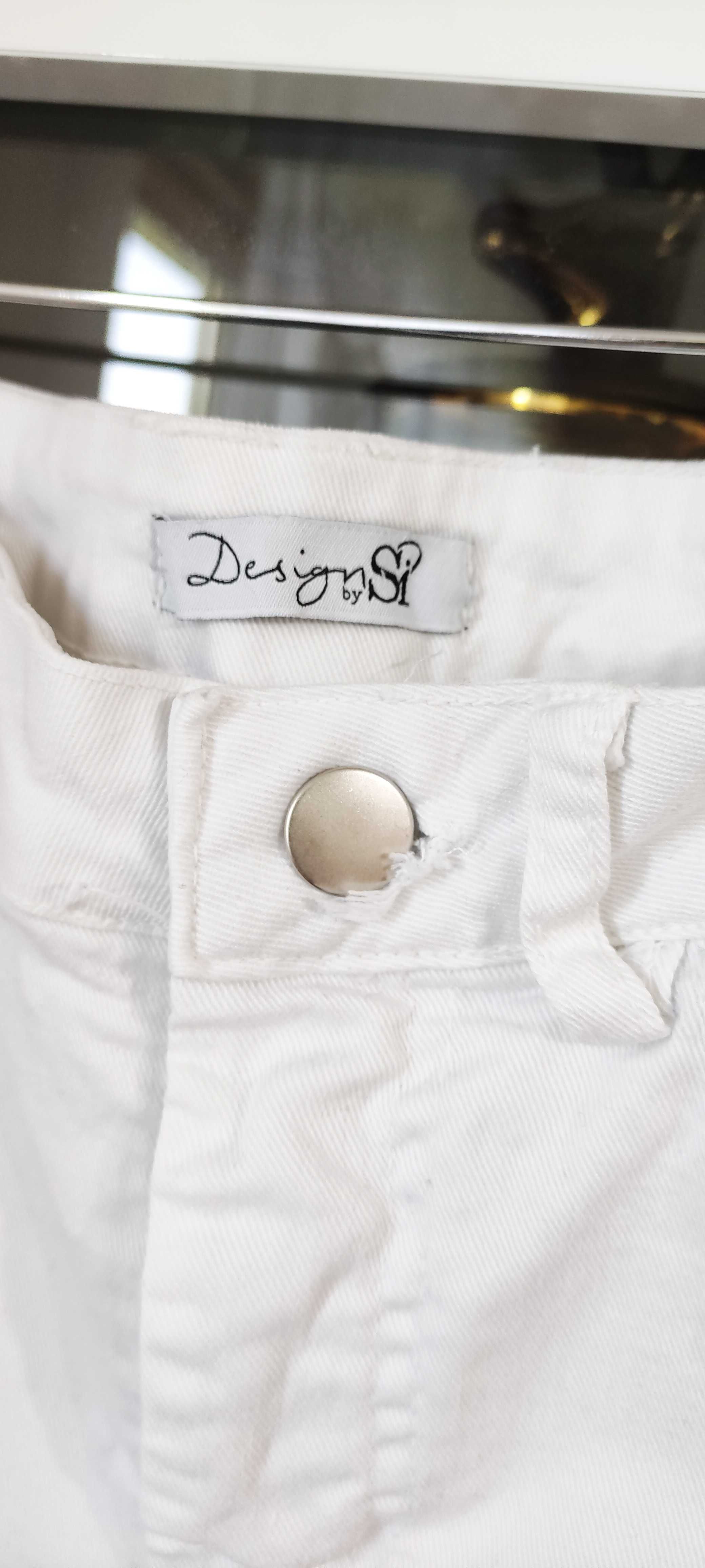 Spodnie jeansy białe z wysokim stanem  baggy proste luźne Design by Si