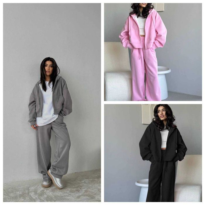 Костюм жіночий теплий фліс штани палаццо і худі | женский модель 1585