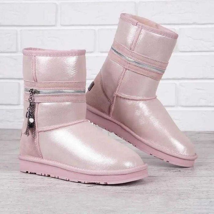 Уггі жіночі шкіряні на овчині Ugg Australia рожеві з напиленням 36-41р