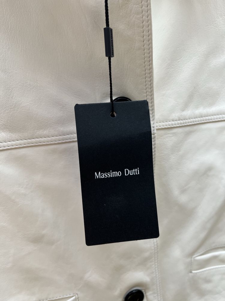 Biała kurtka ze skóry Nappa Massimo Dutti r.XS