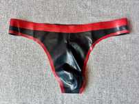 754/ Czarno czerwone stringi majtki L meskie bielizna latex