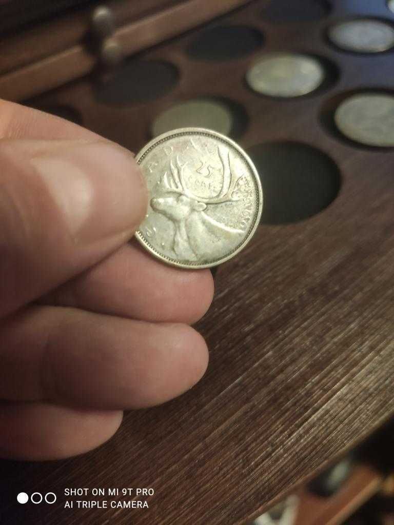 Канада 25 центов 1960 год Елизавета молодая и обратка олень серебро