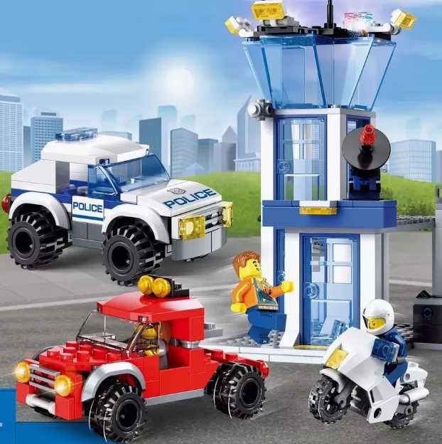 Klocki KONSTRUKCYJNE KOMISARIAT Policja Helikopter Figurki 996 el Lego