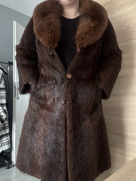 Długie futro vintage – nutria + lis, rozmiar M/L  lata 70/80