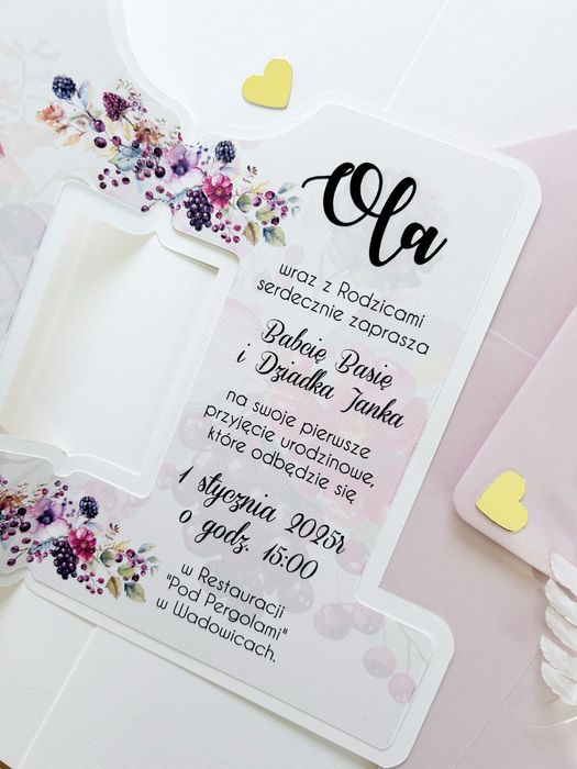 Zaproszenia w kształcie jedynki na roczek sarenka