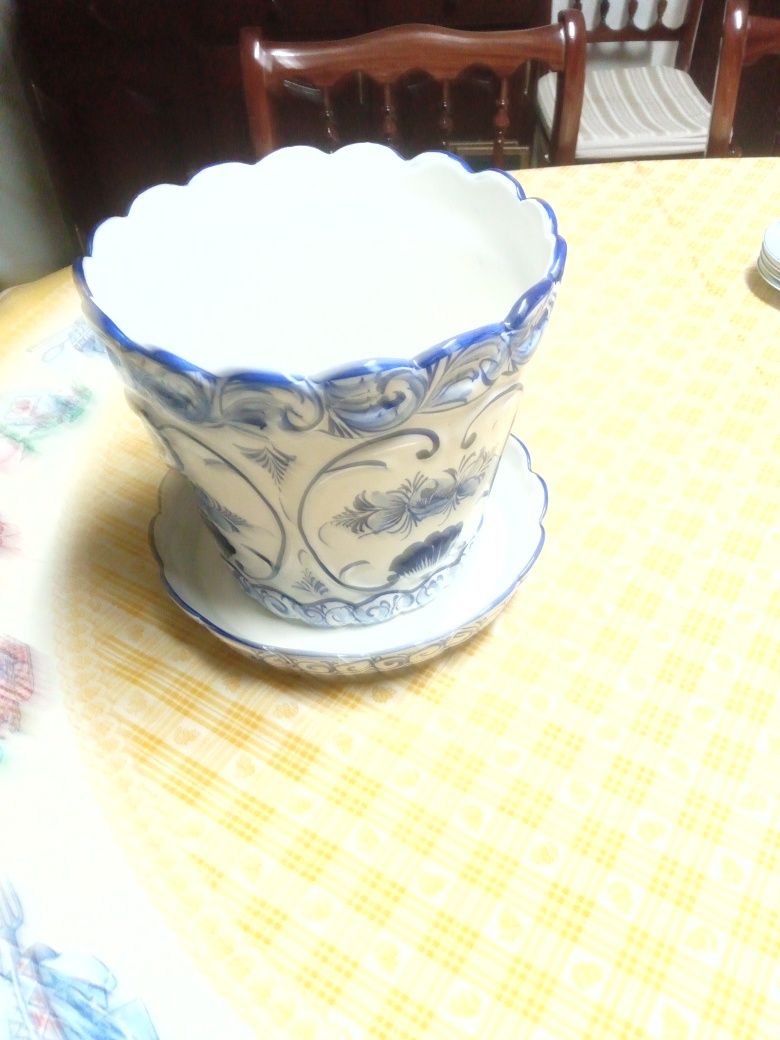 Vaso louça decorativa Alcobaça pintado á mão
