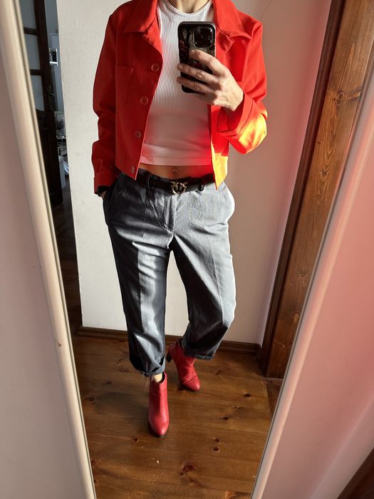 Wełniane wełna meskie eleganckie spodnie kant chinosy cygaretki 40