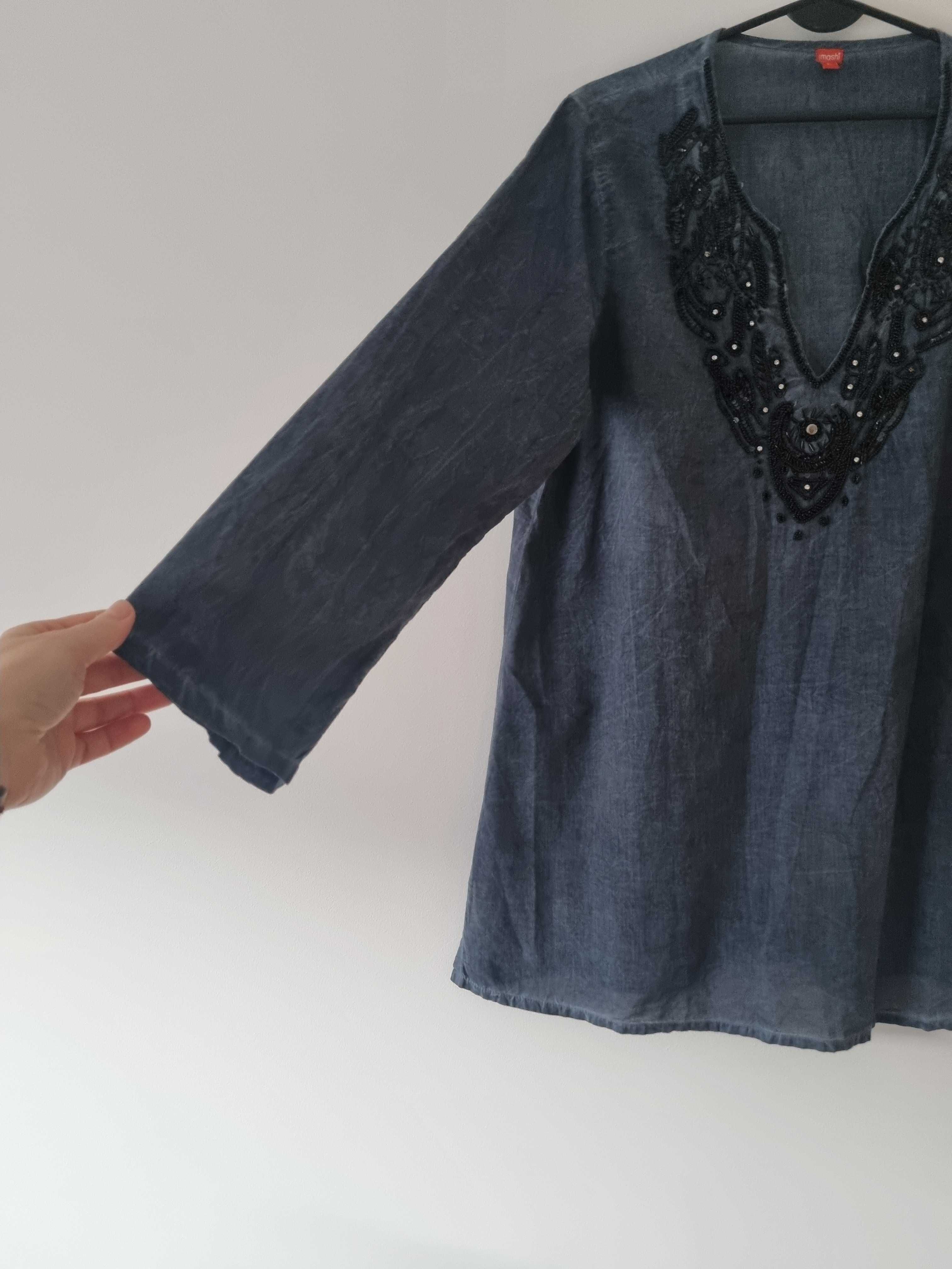 Granatowa bluzka rękaw 3/4 Moshi XL oversize tunika długa bluzka