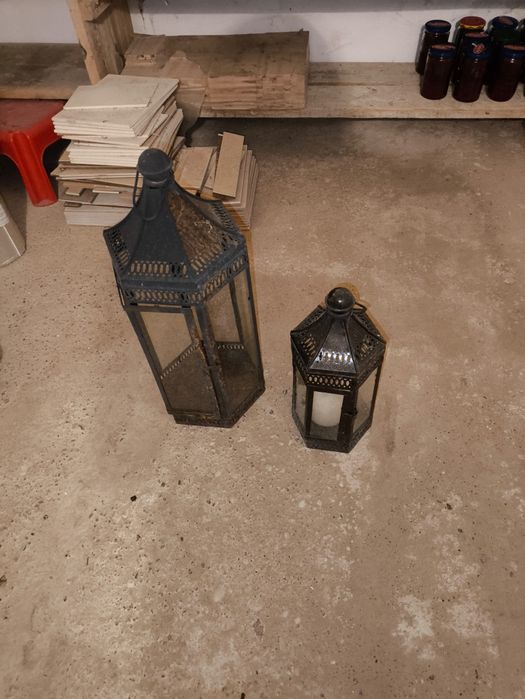 Dwa lampiony metalowe stare