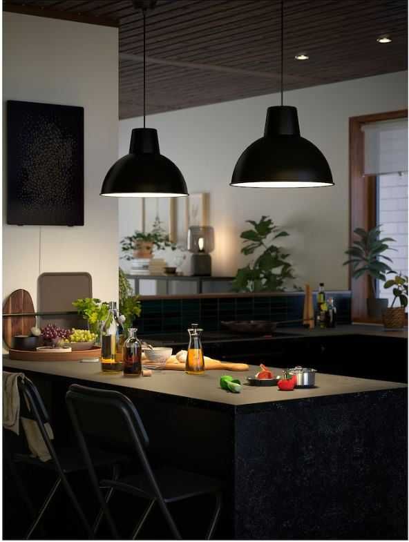 Lampa wisząca Ikea Skurup czarna z żarówką | Ø 38cm