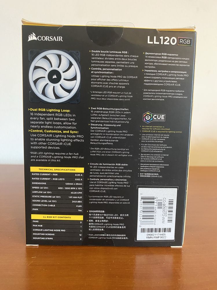 Corsair LL120 RGB PWM/ Pack x3 / iCUE / Ventoinhas PC 120mm