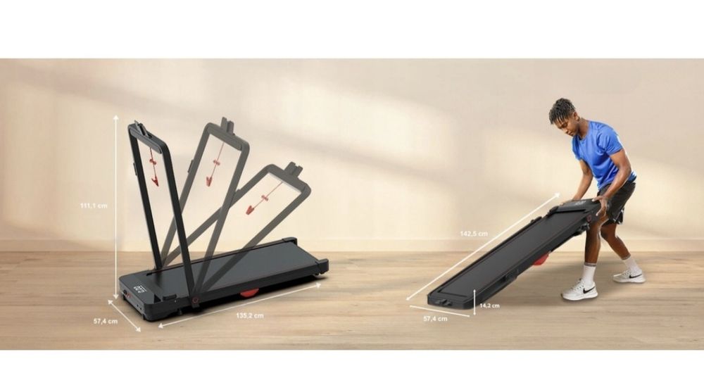 Bieżnia elektryczna domowa pod łóżko 1-12 km/h aplikacja 120 kg amorty