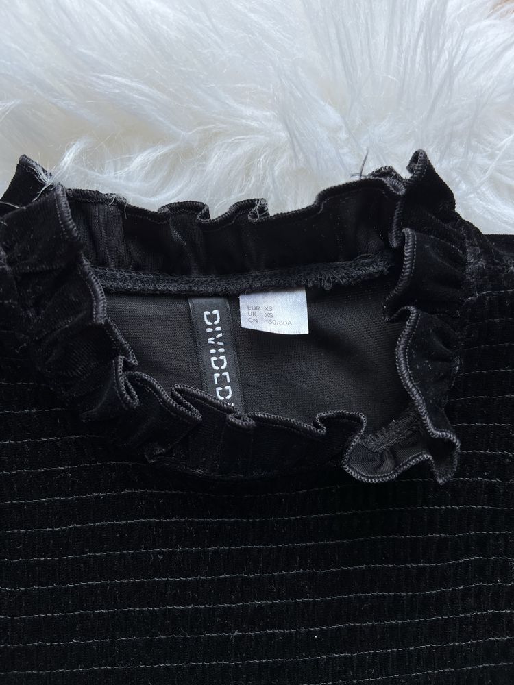 Sukienka mini welurowa z bufiastymi rękawami H&M XS