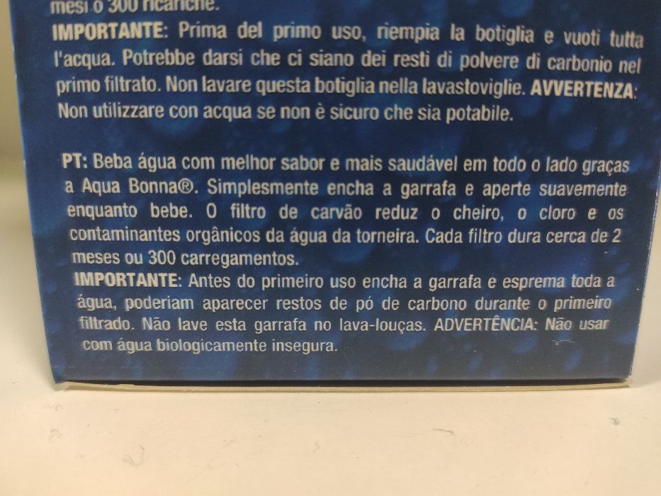 Garrafa de água H2O com filtro de carvão ativado substituível