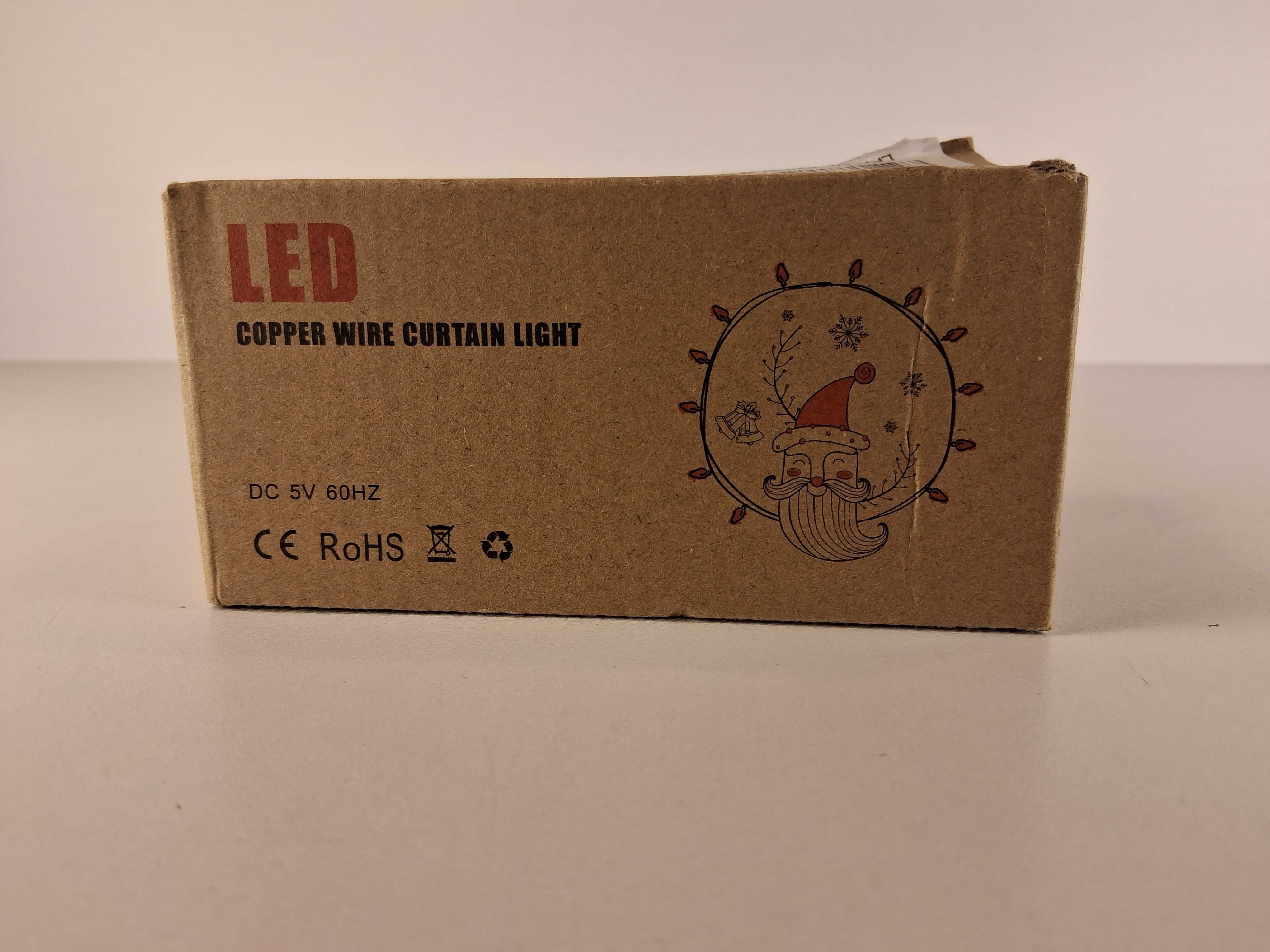 E084 Kurtyna Świetlna LED 300x Miedziany Drut USB Z Pilotem