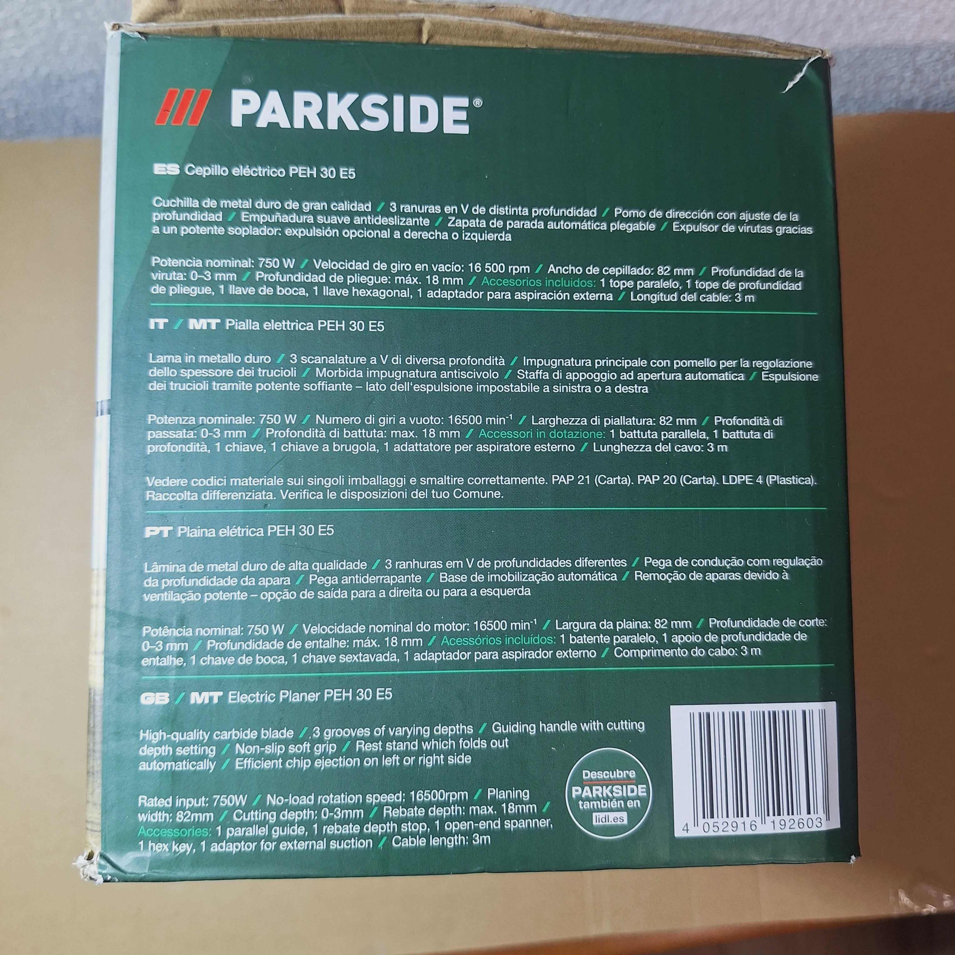 Plaina Elétrica Parkside 750 W ( Nova )
